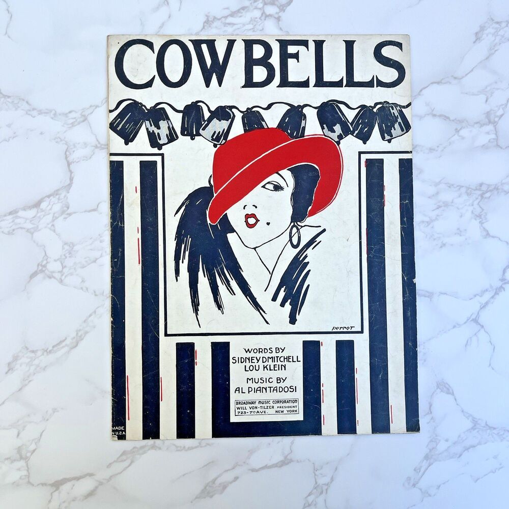 Antique 1922 Cow Bells Sheet Music Art Deco Flapper Girl Cover Malcolm Perret